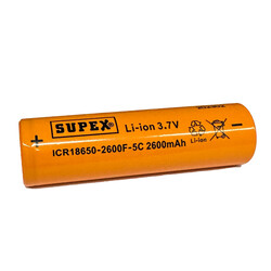 Supex ICR18650-2600F-5C Li-Ion 3.7V 2600mAh 5C Deşarj Akımı Düz Kafa Pil - Thumbnail