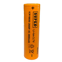 Supex ICR18650-2600F-5C Li-Ion 3.7V 2600mAh 5C Deşarj Akımı Düz Kafa Pil - Thumbnail